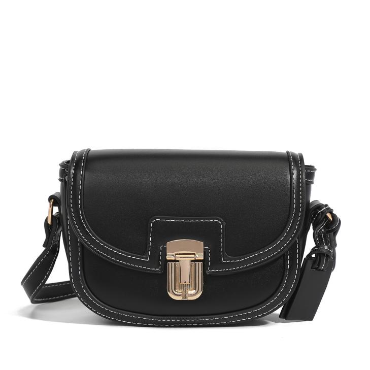 Bags |  Womens Black Leather Look Top Stitch Crossbody Saddle Bag Accessories Bags