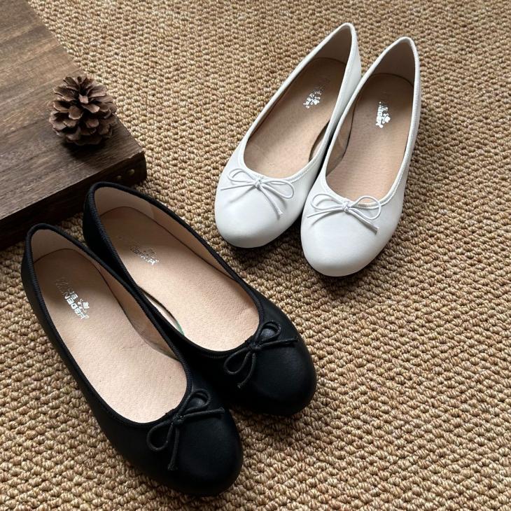 Ballet Pumps |  Womens Black Bow-Trim Flat Leather-Look Ballerina Shoes Ballet Pumps Ballet Pumps