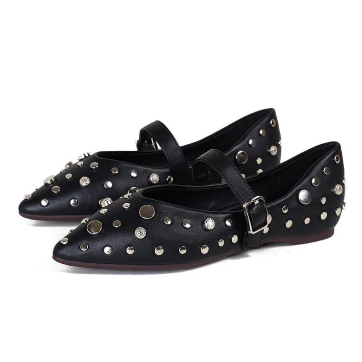 Ballet Pumps |  Womens Black Leather Look Studded Ballet Pumps Ballet Pumps Ballet Pumps