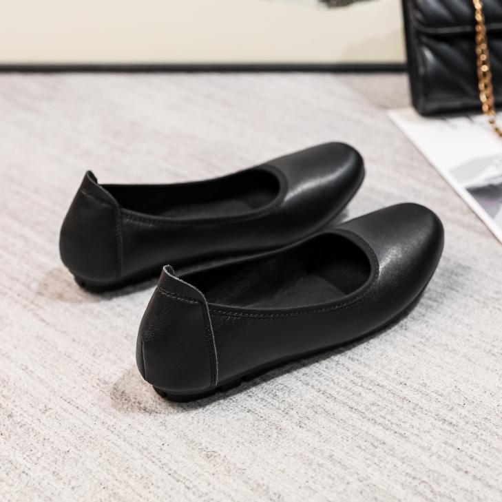 Ballet Pumps |  Womens Extra Wide Fit Black Leather-Look Ballet Pumps Ballet Pumps Ballet Pumps