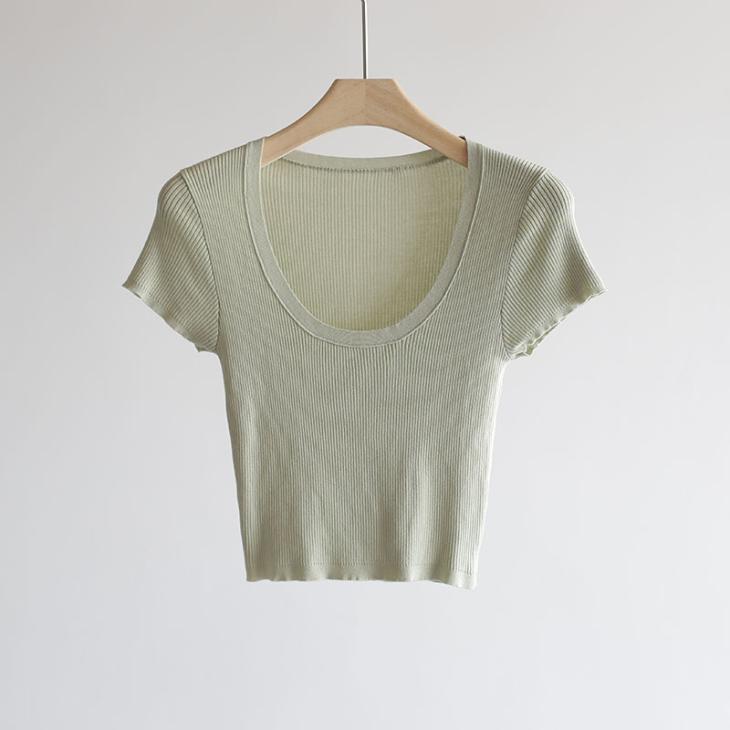 Basics |  Womens Brown Ribbed Scoop-Neck T-Shirt Basics Basics