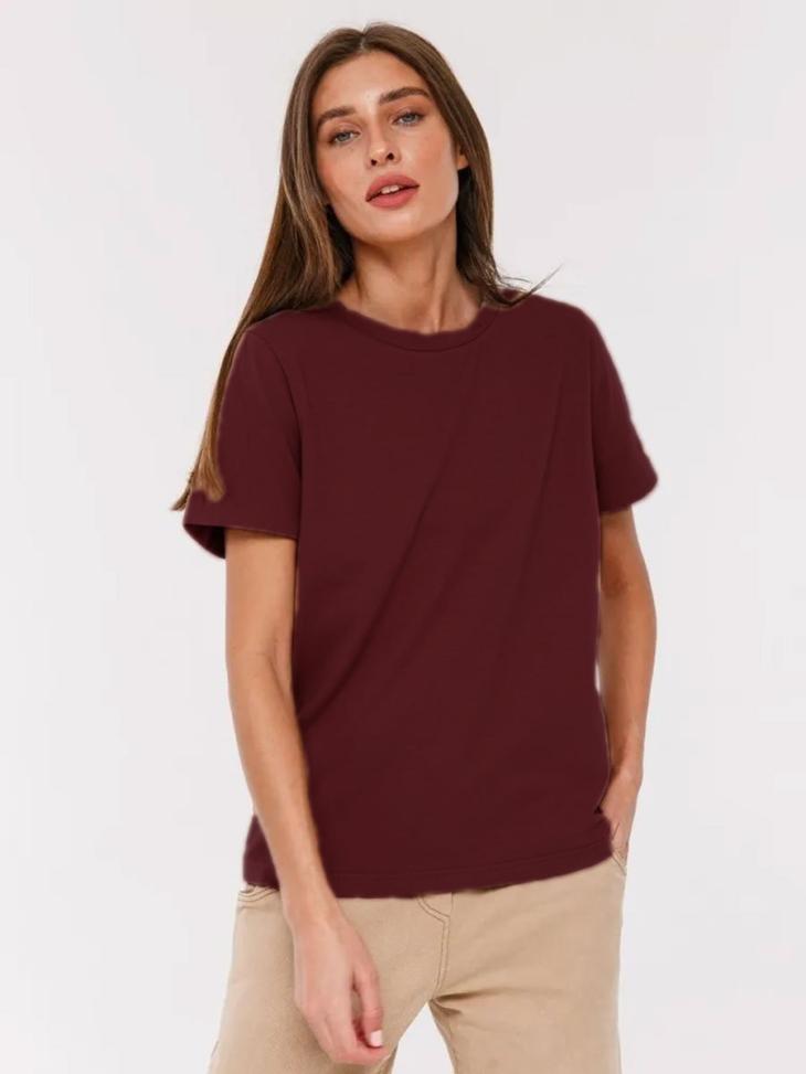 Basics |  Womens Dark Brown Cotton Crew Neck T-Shirt Basics Basics