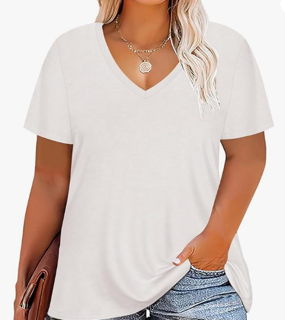 Basics |  Womens White Lightweight Cotton V-Neck T-Shirt Basics Basics