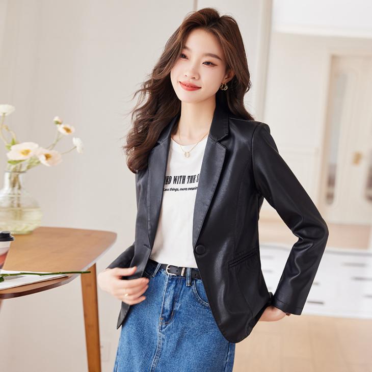 Blazers |  Womens Black Leather-Look Blazer Blazers Blazers