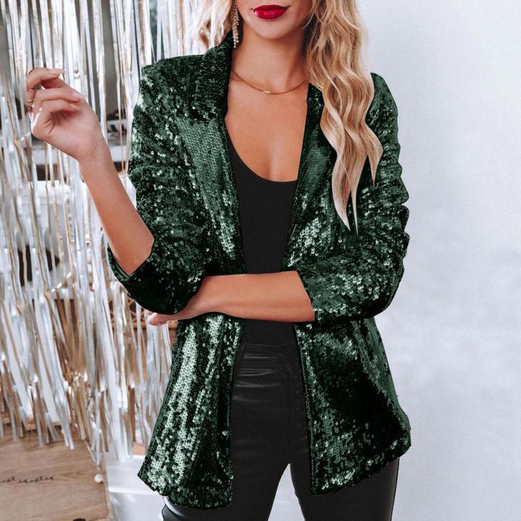 Blazers |  Womens Black Sequin Ruched Sleeve Blazer Blazers Blazers