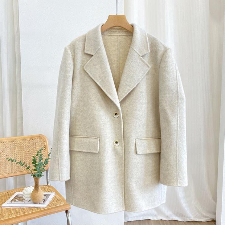 Blazers |  Womens Cream Faux Wool Blazer Blazers Blazers