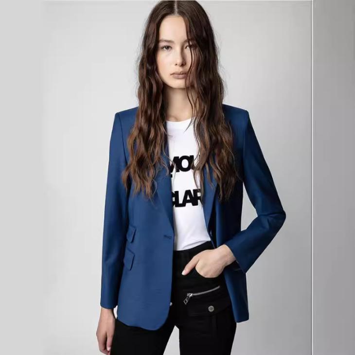 Blazers |  Womens Navy Ribbed 3/4 Sleeve Blazer Blazers Blazers