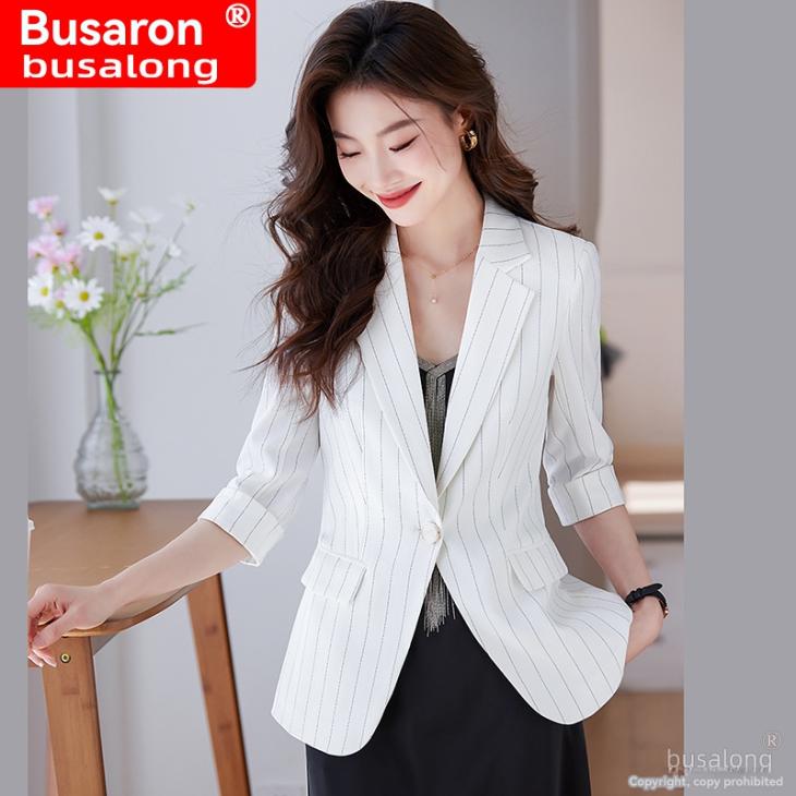 Blazers |  Womens White Striped Linen Blazer Blazers Blazers