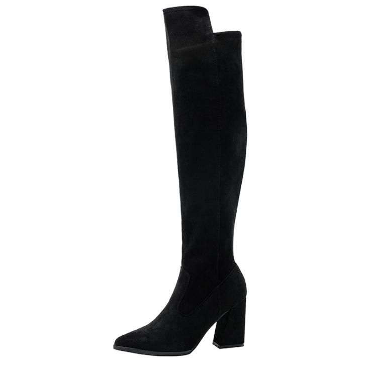 Boots |  Womens Black Faux Suede Block Heel High Leg Boots Boots Boots