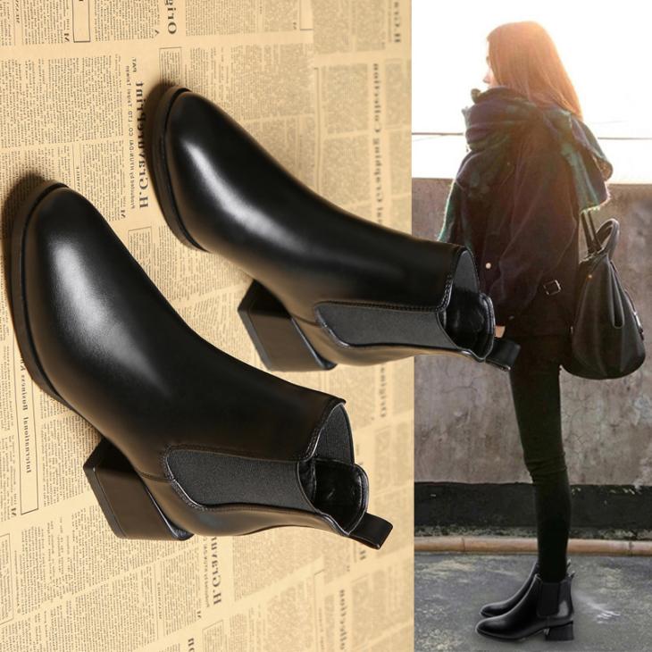 Boots |  Womens Black Leather-Look Chunky Ankle Boots Boots Boots