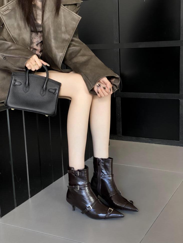 Boots |  Womens Black Leather-Look Heel Ankle Boots Boots Boots