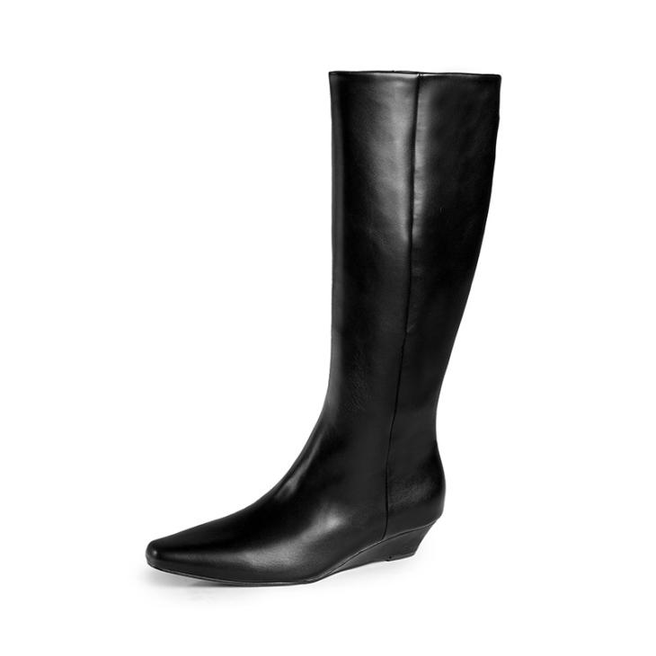 Boots |  Womens Black Leather Look Kitten Heel Knee High Boots Boots Boots