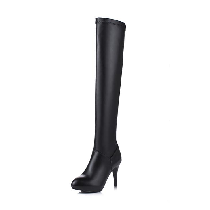 Boots |  Womens Black Leather Look Knee High Stiletto Boots Boots Boots