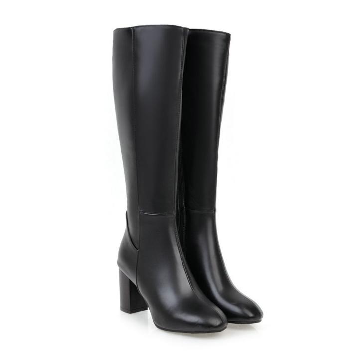 Boots |  Womens Black Leather-Look Zipped Knee High Boots Boots Boots