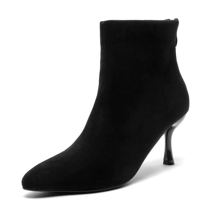 Boots |  Womens Black Suedette Kitten Heel Pointed Toe Ankle Boots Boots Boots