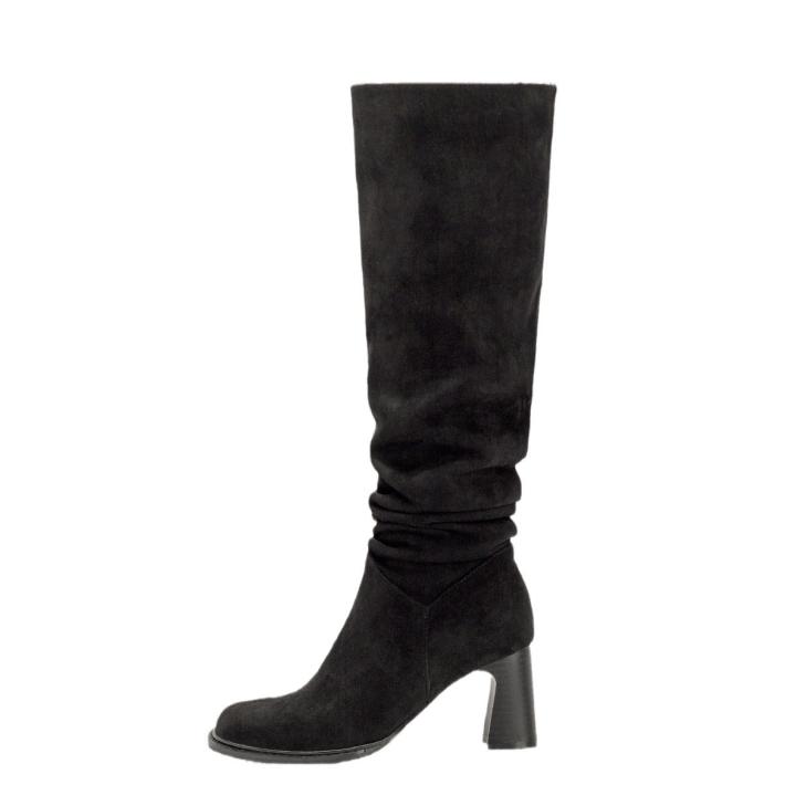 Boots |  Womens Black Suedette Slouchy Knee High Boots Boots Boots