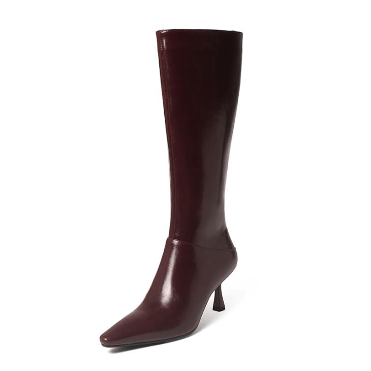 Boots |  Womens Burgundy Knee High Heeled Boots Boots Boots