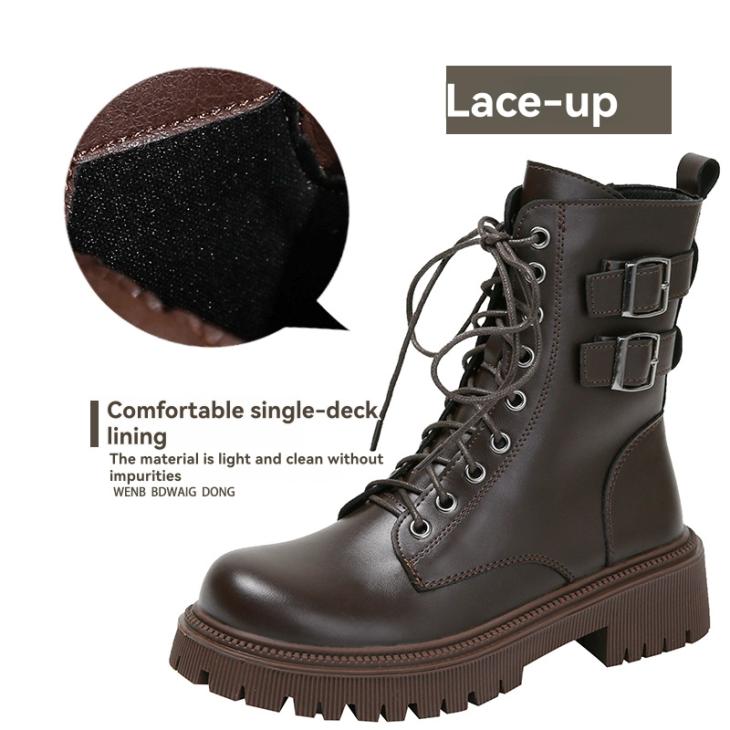 Boots |  Womens Burgundy Leather-Look Lace Up Chunky Boots Boots Boots