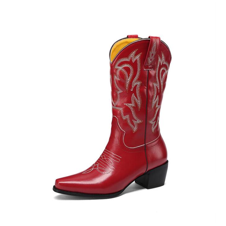 Boots |  Womens Red Leather-Look Cowboy Boots Boots Boots