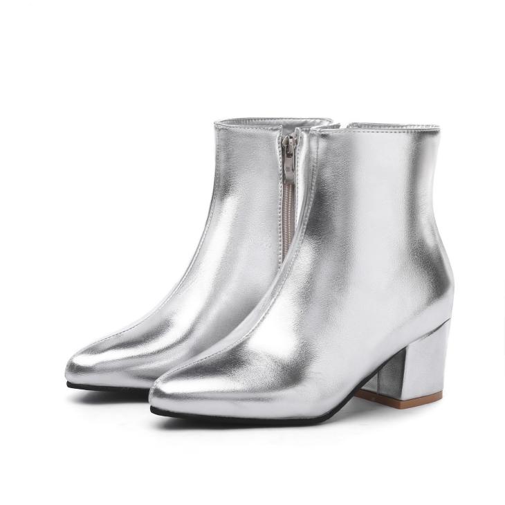 Boots |  Womens Silver Block Heel Chunky Ankle Boots Boots Boots