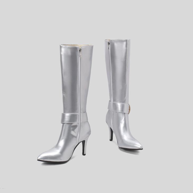 Boots |  Womens Silver Knee High Heeled Boots Boots Boots