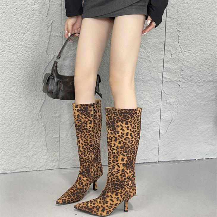 Boots |  Womens Stone Leopard Print Knee High Boots Boots Boots