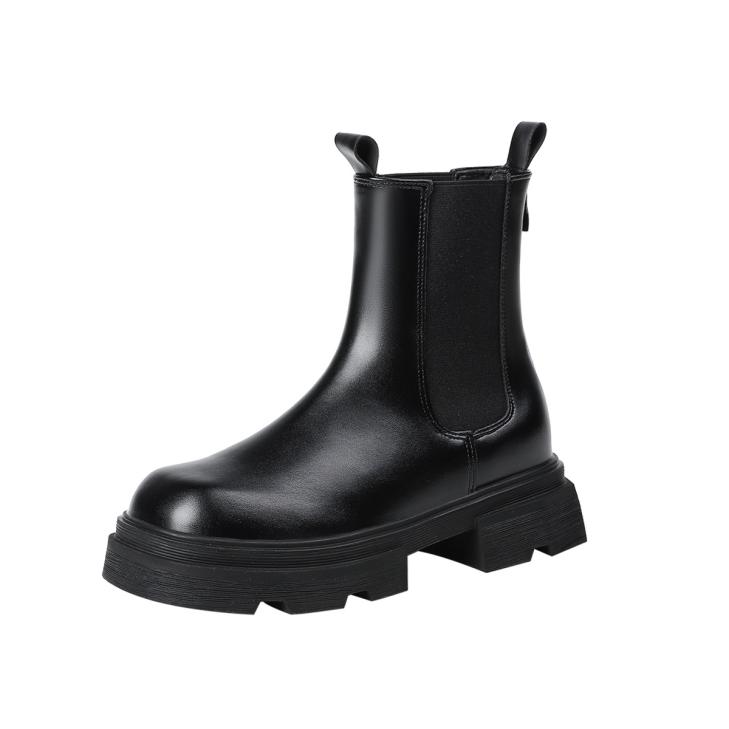 Boots |  Womens Wide Fit Black Leather-Look Chunky Chelsea Boots Boots Boots