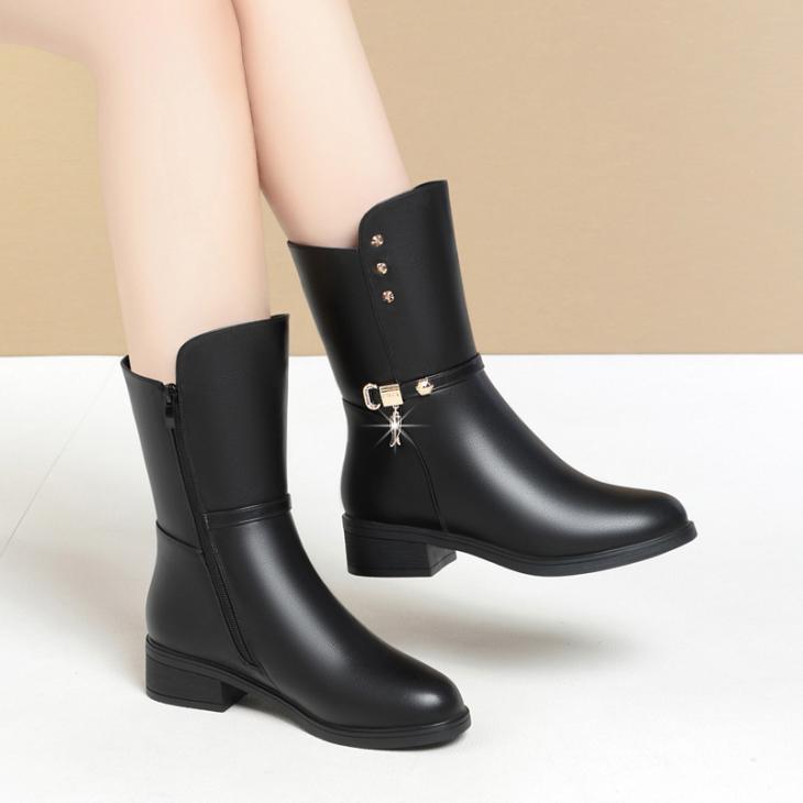 Boots |  Womens Wide Fit Black Leather-Look High Leg Boots Boots Boots