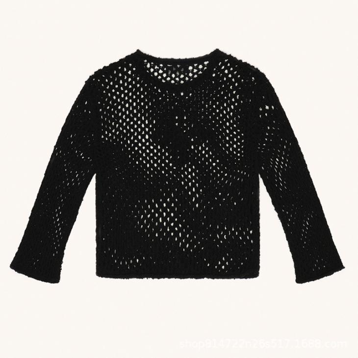 Co-Ords |  Womens Black Crochet Cropped Long-Sleeved Top Clothing Co-Ords