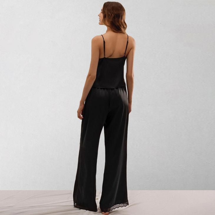 Co-Ords |  Womens Black Satin Wide Leg Trousers Clothing Co-Ords