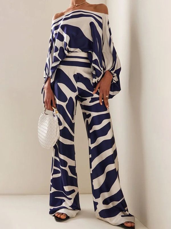 Co-Ords |  Womens Blue Zebra-Print Wide Leg Beach Trousers Clothing Co-Ords