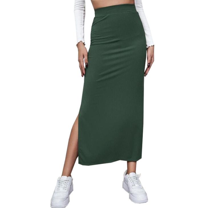 Co-Ords |  Womens Olive Green Asymmetric Split Hem Maxi Skirt Clothing Co-Ords