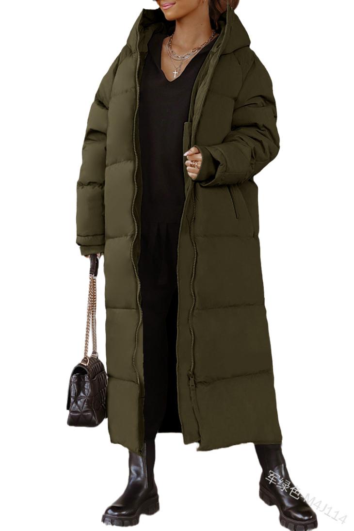 Coats & Jackets |  Womens Khaki Green Hooded Longline Puffer Coat Clothing Coats & Jackets