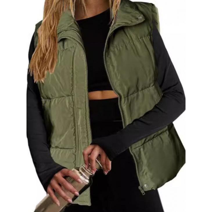 Coats & Jackets |  Womens Khaki Green Oversized Crop Puffer Gilet Clothing Coats & Jackets