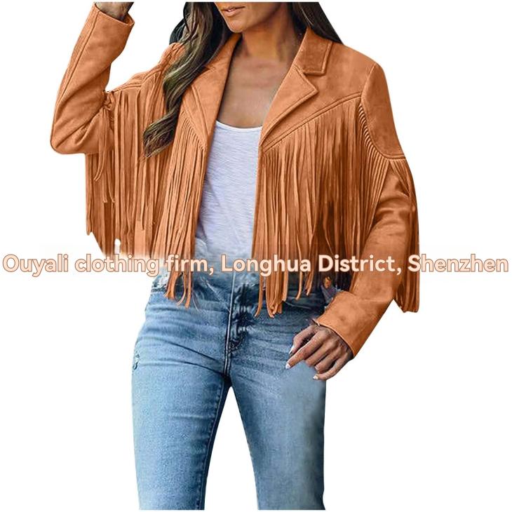 Coats & Jackets |  Womens Stone Suedette Fringed Jacket Clothing Coats & Jackets