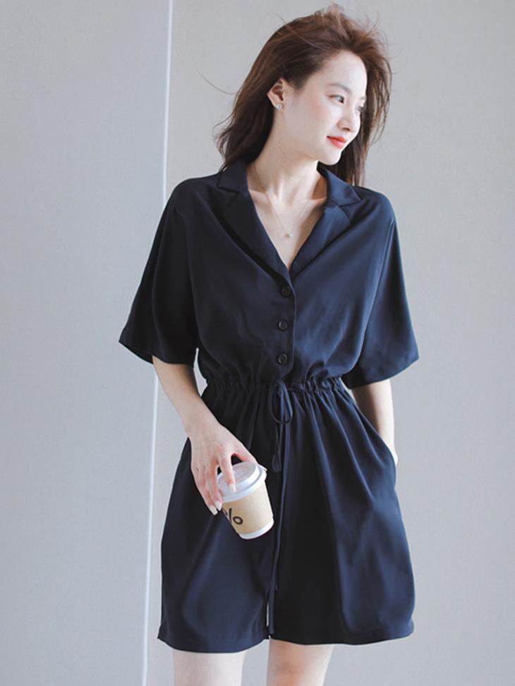 Denim |  Womens Black Denim V Neck Short Sleeve Front Tie Mini Dress Clothing Denim