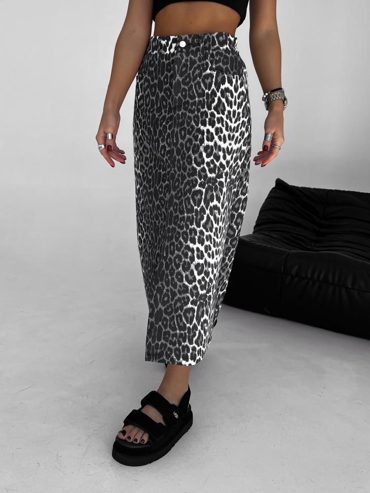 Denim |  Womens Brown Leopard Print Midi Denim Skirt Clothing Denim