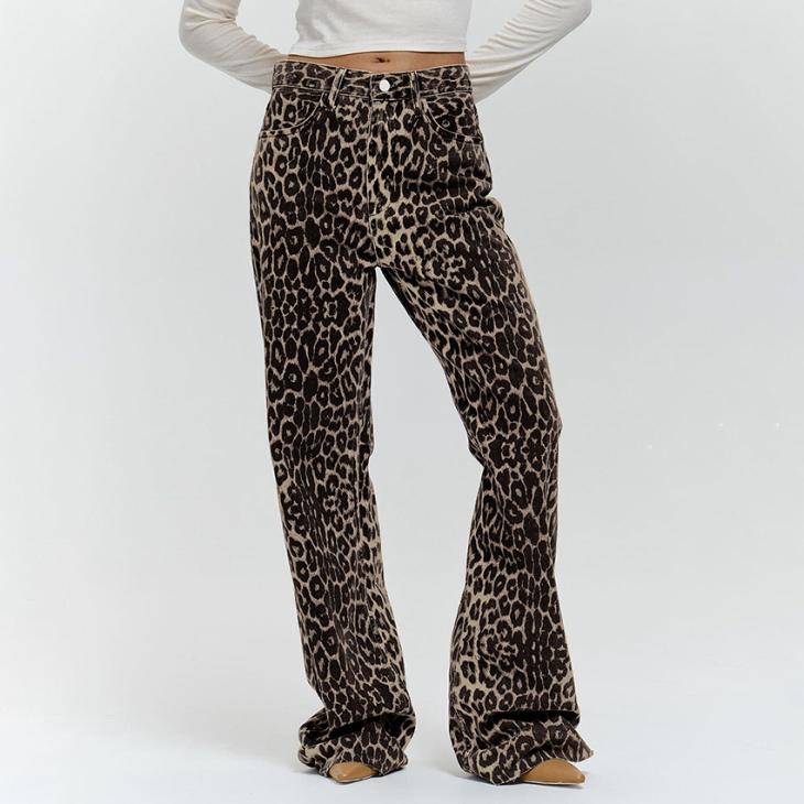 Denim |  Womens Brown Leopard Print Straight Leg Jeans Clothing Denim