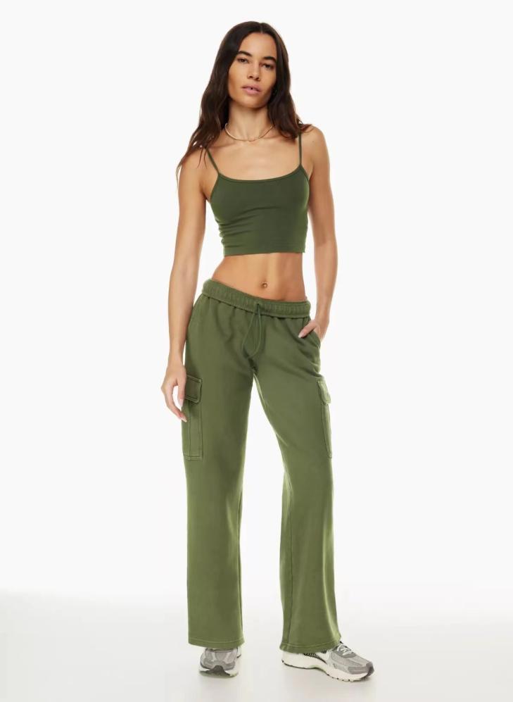 Denim |  Womens Khaki Denim Straight Leg Cargo Trousers Clothing Denim