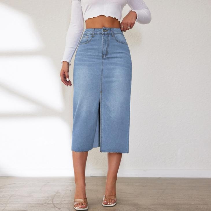 Denim |  Womens Pale Blue Denim Split Front Maxi Skirt Clothing Denim