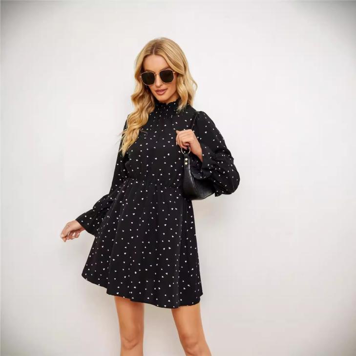 Dresses |  Womens Black Spotted Crinkle Funnel Neck Mini Dress Clothing Dresses