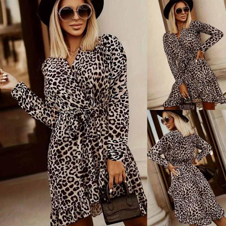 Dresses |  Womens Brown Animal Print Chiffon Mini Dress Clothing Dresses