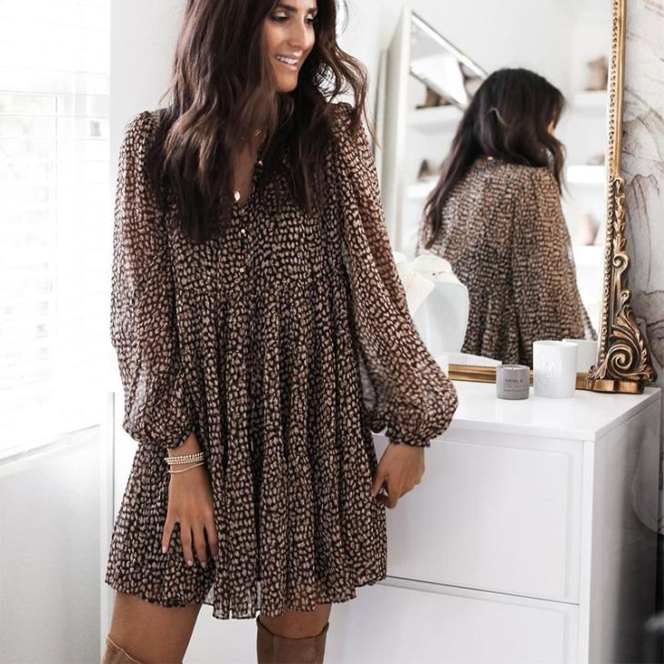 Dresses |  Womens Brown Chiffon Leopard Print Mini Smock Dress Clothing Dresses