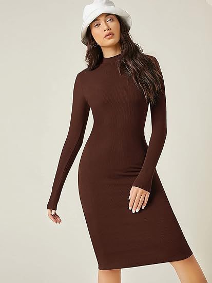 Dresses |  Womens Brown Hemline Slit Rib Knit Dress Clothing Dresses