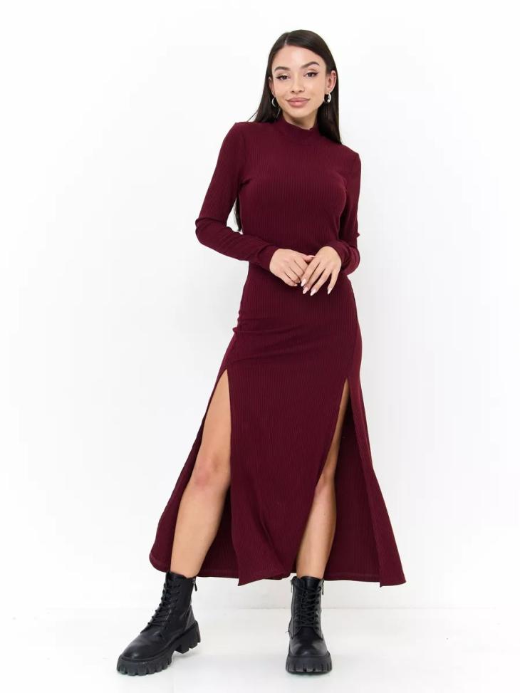 Dresses |  Womens Burgundy Rib Knit High Neck Midi Dress Clothing Dresses