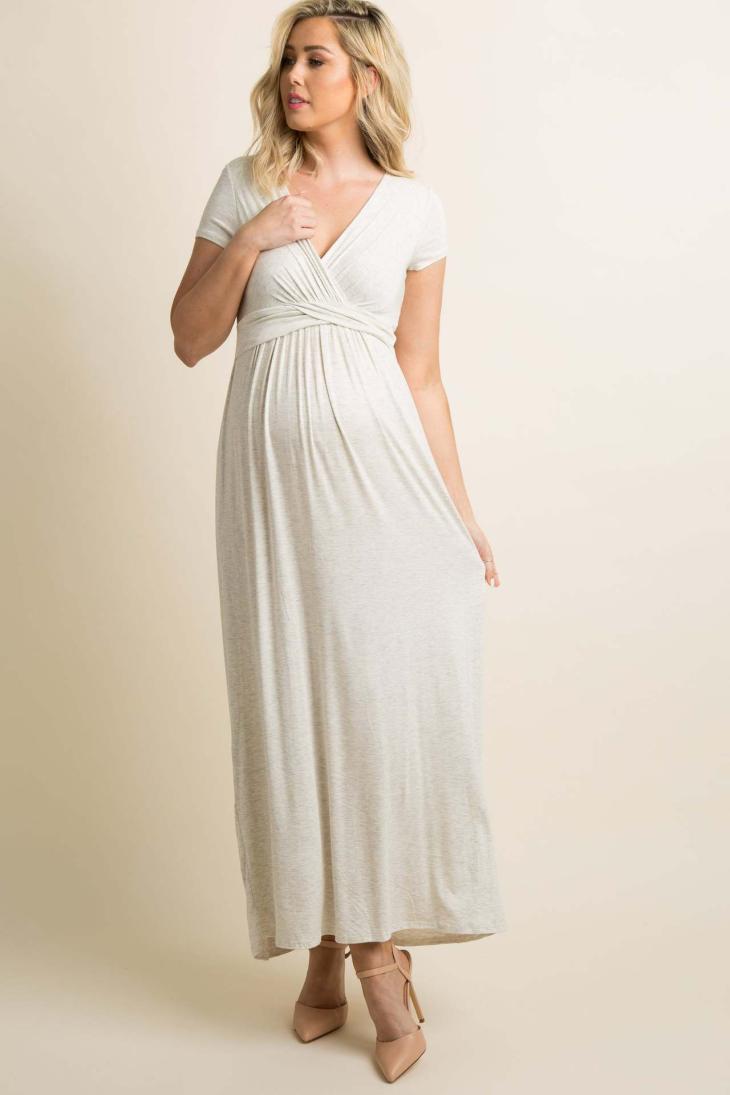 Dresses |  Womens Grey Wrap Style Jersey Nursing Dress Clothing Dresses