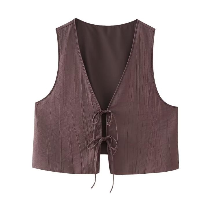 Going Out |  Womens Brown Crinkle Tie Front Top Clothing Going Out