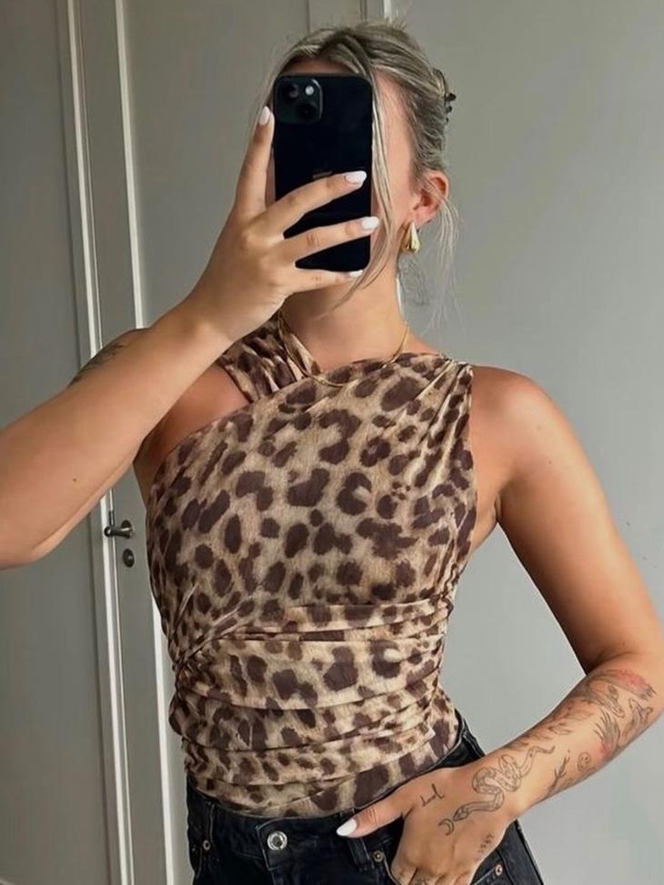 Going Out |  Womens Brown Leopard Print Mesh Crop Top Clothing Going Out