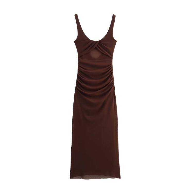 Going Out |  Womens Brown Square Neck Ruched Midi Dress Clothing Going Out