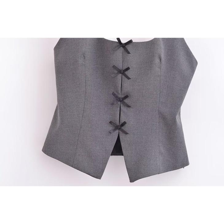 Going Out |  Womens Dark Grey Strappy Bow Detail Crop Top Clothing Going Out